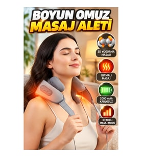 3D Yoğurmalı Boyun ve Omuz Masaj Aleti – Isıtmalı, Kablosuz, 2000 mAh