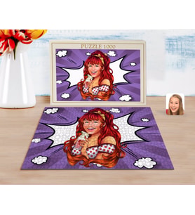 BK Gift Kişiye Özel Kadın Karikatürlü 1000 Parça Profesyonel Puzzle-54