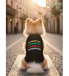 SUPERSTAR Desenli Kedi ve Köpek Kıyafeti– Renkli Sevimli Evcil Hayvan Tişörtü Elbisesi , Farklı Renklerde (Siyah)