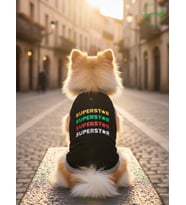 SUPERSTAR Desenli Kedi ve Köpek Kıyafeti– Renkli Sevimli Evcil Hayvan Tişörtü Elbisesi , Farklı Renklerde (Siyah)