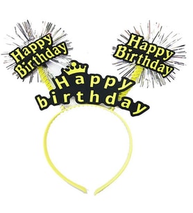 Happy Birthday Püsküllü Neon Sarı Renk Doğum Günü Tacı 22x19 cm