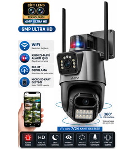 SW-318 Dual Lens 6MP WiFi Güvenlik Kamerası Gece Görüşlü Hareketli Sesli Çakarlı Alarm Akıllı Kamera