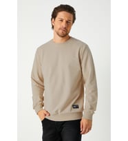 Erkek Bej Basic Bisiklet Yaka Regular Fit Normal Kesim 2 İplik Sweatshirt