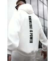 Knowledge is Power Baskılı Oversize Sweatshirt (Beyaz)