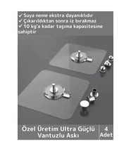 Özel Üretim Yüksek Kaliteli Suya Neme Ekstra Dayanıklı Montajsız Ultra Güçlü Vantuzlu Askı 4 Adet