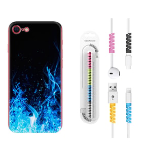 Apple iPhone 5 6 7 8 Plus Se XR Kılıf Kablo Koruma Spiral Silikon Blue Fire 1678