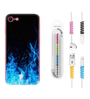 Apple iPhone 5 6 7 8 Plus Se XR Kılıf Kablo Koruma Spiral Silikon Blue Fire 1678