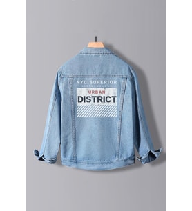 Erkek Slim Fit Sırt Baskılı Denim Kot Ceket Açık Mavi Edw124