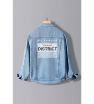 Erkek Slim Fit Sırt Baskılı Denim Kot Ceket Açık Mavi Edw124