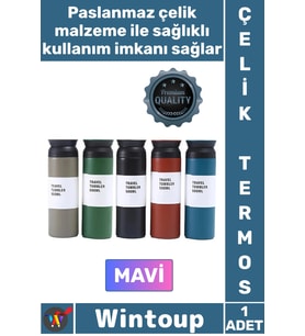 #Termos Paslanmaz Sızdırmaz Vakumlu Isı Koruyucu Hediyelik Kamp Piknik Mavi Şık Çelik Termos 500 ML