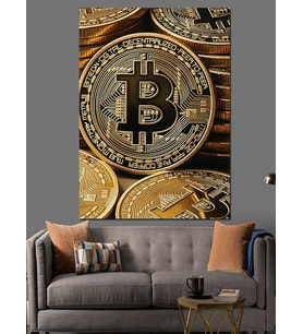 Altın Bitcoin Paraları Dekoratif Kanvas - Mdf Ahşap Tablo