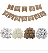 KAVERENGİ,DENİZ KUMU,GÜMÜŞ,ŞEFFAF BALON+KRAFT BANNER SETİ