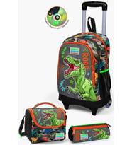 Coral High Kids Siyah Gri Dinozor Desenli Çekçekli 3'lü Çanta Seti SET0123944