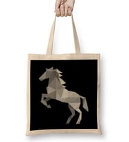 Geometric Animal Grey Horse Bez Çanta Uzun Saplı