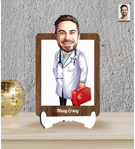 Kişiye Özel Doktor Temalı Karikatür Ahşap Biblo