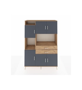Hyperion Dolap 8 Raflı 2 Çekmeceli 6 Kapaklı 132x44x195 Çam-Antrasit/Çam