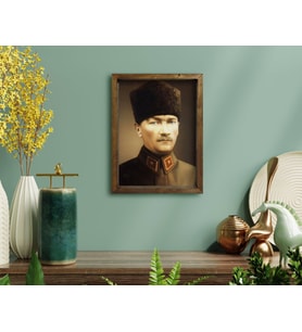 BK Home Atatürk Tasarımlı Doğal Masif Ahşap Çerçeveli Tablo-25