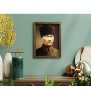 BK Home Atatürk Tasarımlı Doğal Masif Ahşap Çerçeveli Tablo-25