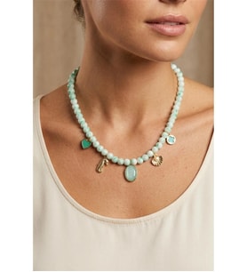 MİNT YEŞİLİ ALAÇATI CAM BONCUK SEA SHELL CHARM KOLYE