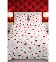 More Home Tek Kişilik Nevresim Takımı  Lastikli Çarşaflı Kalp Desenli Beyaz Kırmızı
