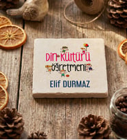 Kişiye Özel Din Kültürü Öğretmeni Bardak Altlığı Öğretmenler Günü Hediyesi (Krem)