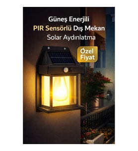 Güneş Enerjili PIR Sensörlü Retro Dış Mekan Solar Duvar Lambası