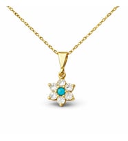 Gümüş Mavi Taşlı Gold Çiçek Kadın Kolye