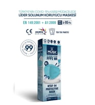 Musk KF94 Kore Tipi FFP2 Maske Turkuaz Renk 10 Adet