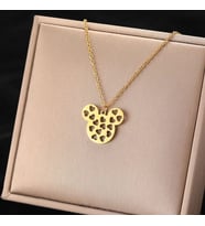 Kişiye Özel 925 Ayar Gümüş Kalpli Mickey Mouse Kolye (Gold)