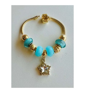 GOLD RENK TURKUAZ TAŞLI YILDIZ CHARM BİLEKLİK ACR7108