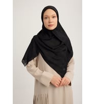MıssColor A25259 Jakarlı Simli Ekose Şifon Eşarp 120x120cm - Ekru (Siyah)