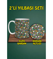 Yılbaşı Temalı Kupa ve Bardak Altlığı Seti