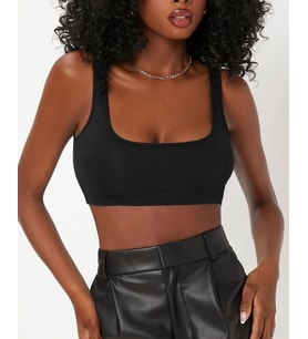 Liona Kadın Kare Yaka Siyah Slim Fit Mini Crop Top Bluz