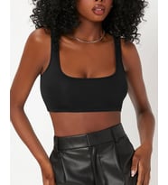 Liona Kadın Kare Yaka Siyah Slim Fit Mini Crop Top Bluz