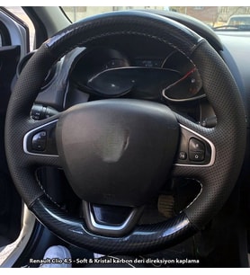 Clio 4 Faz 2 Araca Özel Direksiyon Kılıfı 5D KRİSTAL KARBOB NOKTA GRİ İPLİ