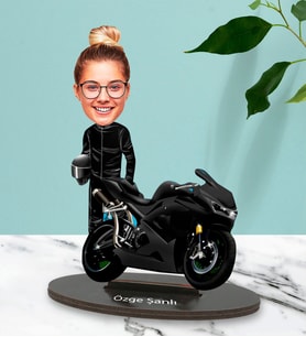 Kişiye Özel Motorcu Kadın  Tasarımlı Karikatür Biblo