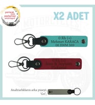 Motorcu Tarzına Özel, İsim Plaka ve 0 Rh (+) Kan Grubu Yazılı x2 Anahtarlık, Kırmızı-K Turkuaz-Gr (Çok Renkli)