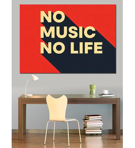 No Music No Life Modern Yazı Dekoratif Kanvas - Mdf Ahşap Tablo