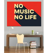 No Music No Life Modern Yazı Dekoratif Kanvas - Mdf Ahşap Tablo