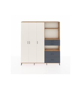 Arges Dolap 12 Raflı 4 Çekmeceli Tek Askılı 220x30x243 Çam-Aytaşı/Antrasit