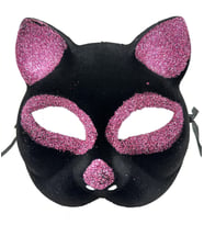 Nessiworld Siyah Renk Pembe Simli Süet Kedi Maskesi 18x14 cm