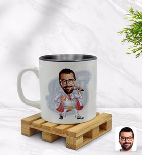 BK Gift Kişiye Özel Elvis Presley Karikatürlü İçi Siyah Renkli Kupa Bardak Model 1