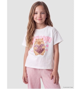LCW Kids Beyaz Bisiklet Yaka Payetli Kız Çocuk Tişört
