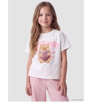 LCW Kids Beyaz Bisiklet Yaka Payetli Kız Çocuk Tişört