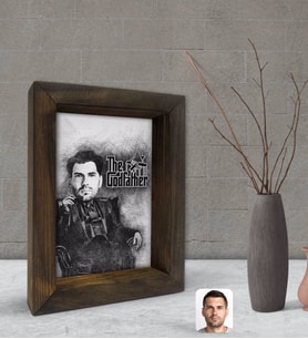 BK Gift Kişiye Özel Godfather Baba Karakalem Tasarımlı Dekoratif Doğal Masif Ahşap Çerçeve 15x20cm-19 (Beyaz)