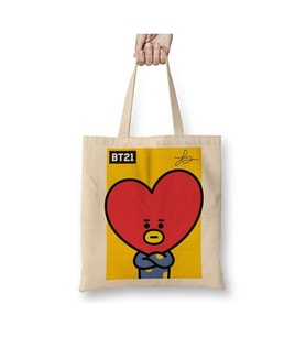 Bt21 Tata Bts Beyaz Bez Çanta Uzun Saplı Alışveriş Çantası Plaj Çantası
