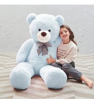 Sevgiliye Özel Hediye - Peluş 120 cm Papyonlu Sevimli  Ayı (Açık Mavi)