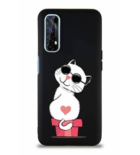 Realme 7 Soft Premier Kapak Coolcat Tasarımlı Silikon Kılıf - Siyah (Şeffaf)
