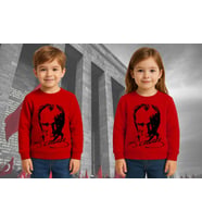 Unisex Ay Yıldızlı 19 Mayıs 29 Ekim 23 Nisan 10 Kasım Atatürk Çocuk 3 İplik Şardonlu Sweatshirt (Kırmızı)