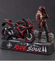Ride Soul Kadın Motosikletçi Figürü Siyah Kırmızı Diorama 3D Baskı Motor Hediyesi